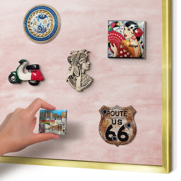 Metal magnet board with a gold frame Pink texture