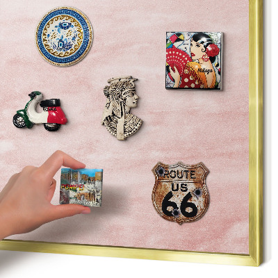 Metal magnet board with a gold frame Pink texture