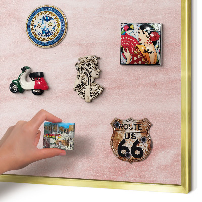 Metal magnet board with a gold frame Pink texture