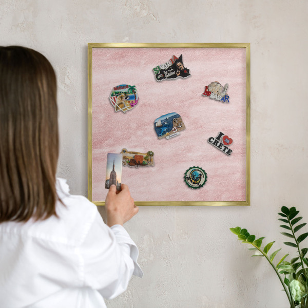 Metal magnet board with a gold frame Pink texture