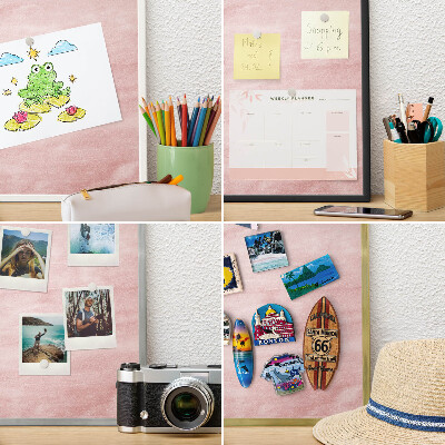Metal magnet board with a gold frame Pink texture