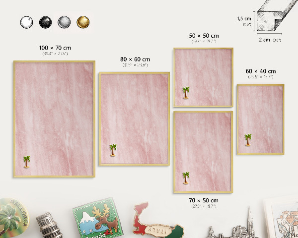 Metal magnet board with a gold frame Pink texture