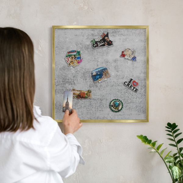 Magnetic board for magnets in a gold frame Gray surface