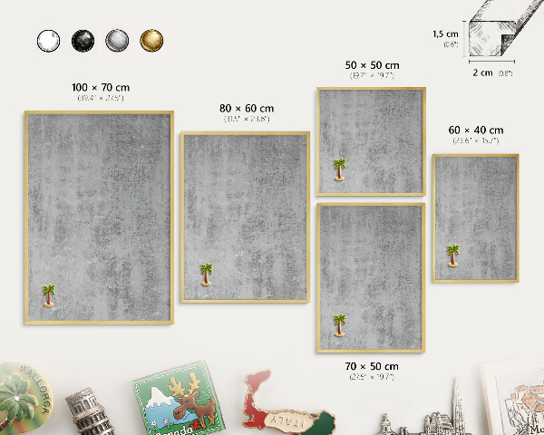 Magnetic board for magnets in a gold frame Gray surface