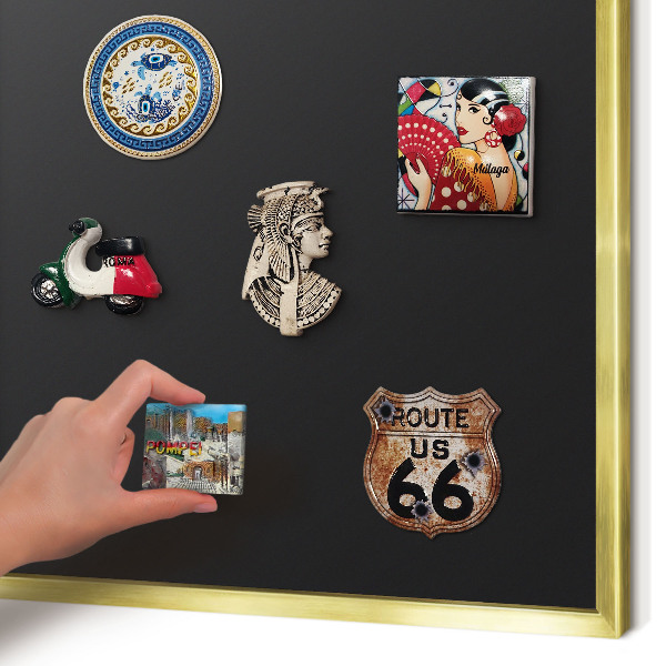 Metal magnet board with a gold frame Black