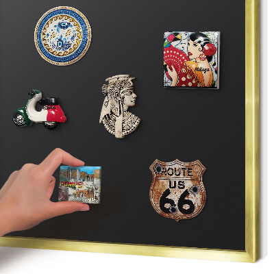 Metal magnet board with a gold frame Black