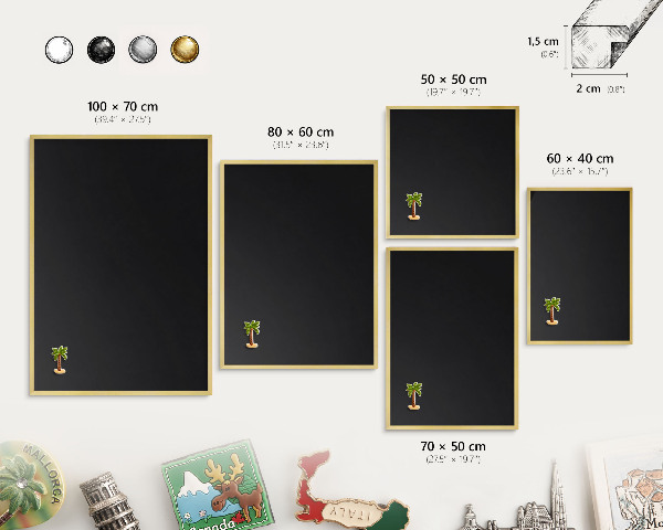 Metal magnet board with a gold frame Black