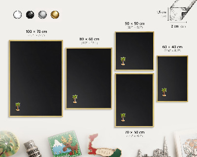 Metal magnet board with a gold frame Black