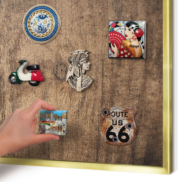 Metal magnet board with a gold frame Wooden texture