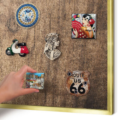 Metal magnet board with a gold frame Wooden texture