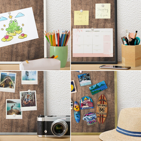 Metal magnet board with a gold frame Wooden texture