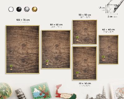 Metal magnet board with a gold frame Wooden texture