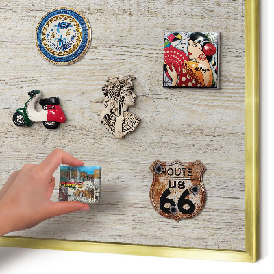 Metal magnet board with a gold frame Wooden texture