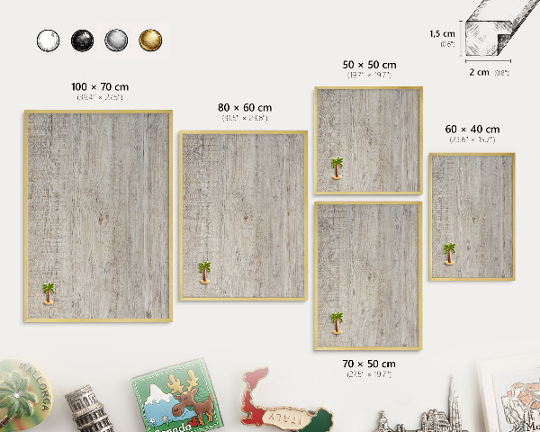 Metal magnet board with a gold frame Wooden texture