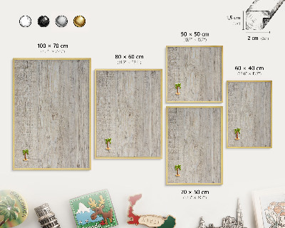 Metal magnet board with a gold frame Wooden texture