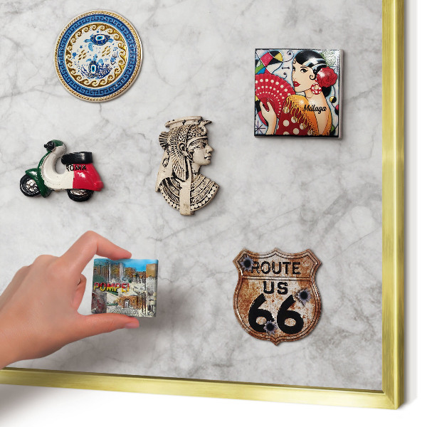 Metal magnet board with a gold frame Gray marble