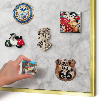 Metal magnet board with a gold frame Gray marble