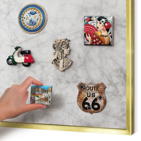 Metal magnet board with a gold frame Gray marble