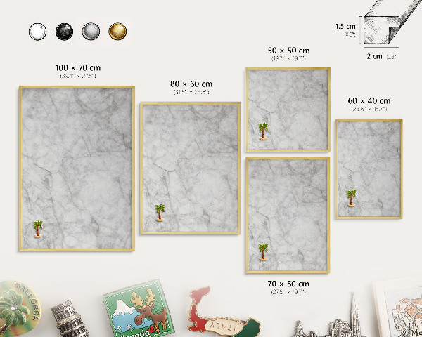 Metal magnet board with a gold frame Gray marble
