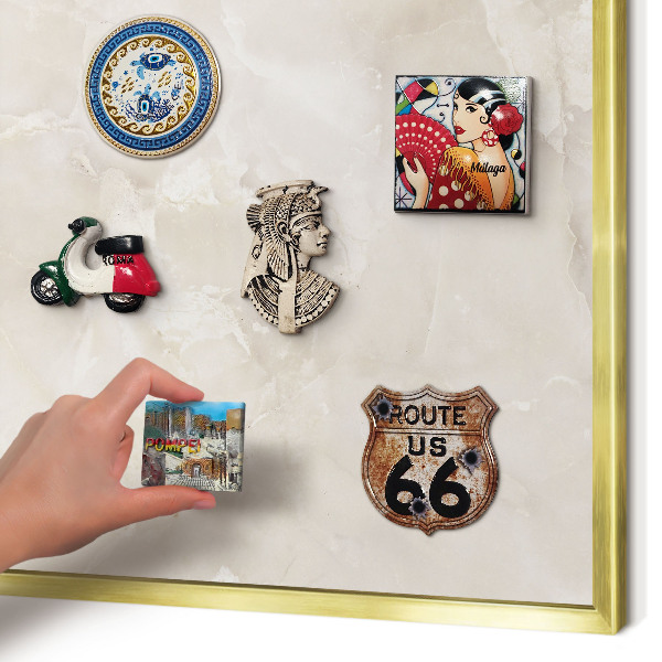 Magnetic board for magnets in a gold frame Beige marble