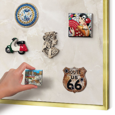 Magnetic board for magnets in a gold frame Beige marble