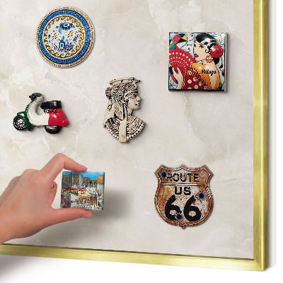 Magnetic board for magnets in a gold frame Beige marble