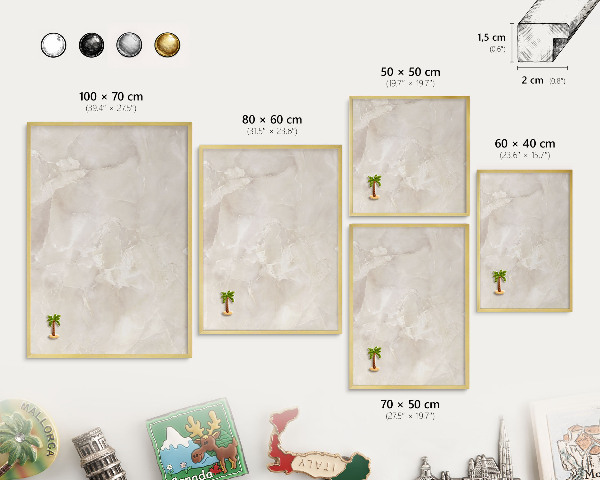 Magnetic board for magnets in a gold frame Beige marble