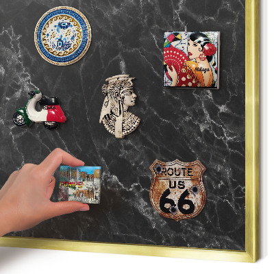 Metal magnet board with a gold frame Black marble