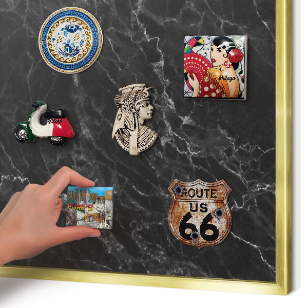 Metal magnet board with a gold frame Black marble