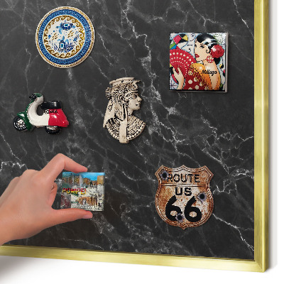 Metal magnet board with a gold frame Black marble