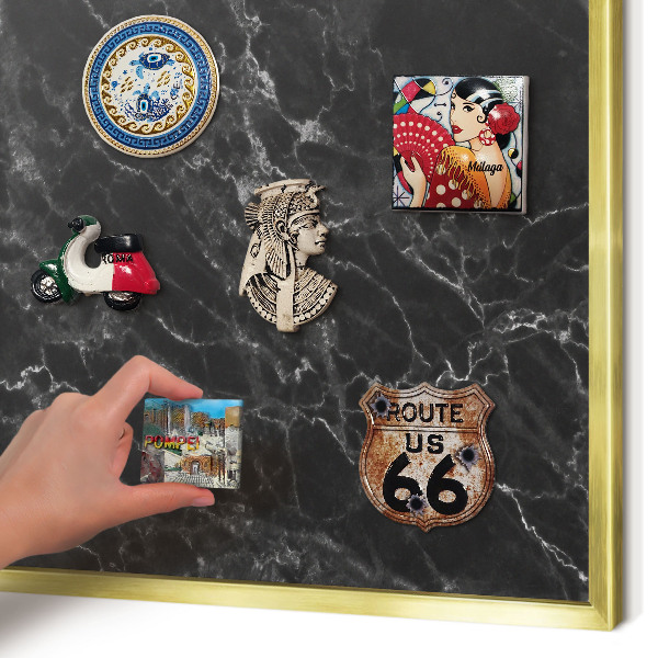 Metal magnet board with a gold frame Black marble
