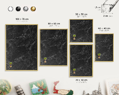 Metal magnet board with a gold frame Black marble