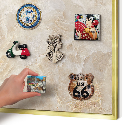 Magnetic board for magnets in a gold frame Cream marble
