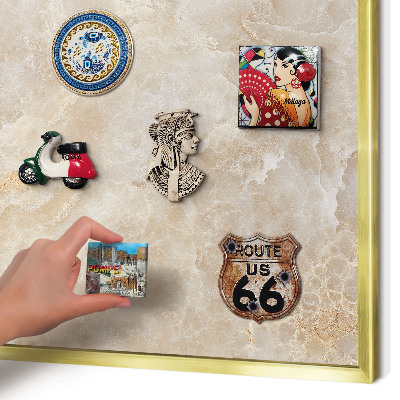 Magnetic board for magnets in a gold frame Cream marble