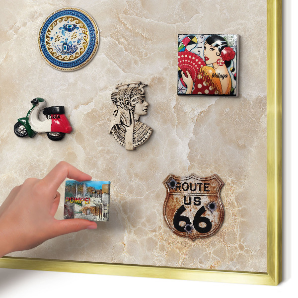 Magnetic board for magnets in a gold frame Cream marble