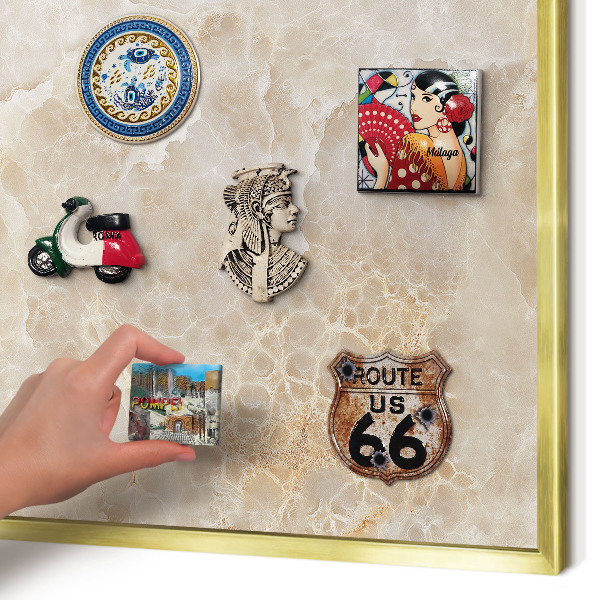 Magnetic board for magnets in a gold frame Cream marble