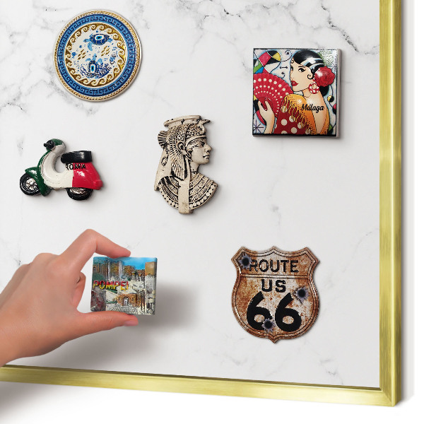 Metal magnet board with a gold frame Marble pattern