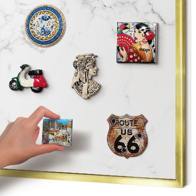 Metal magnet board with a gold frame Marble pattern