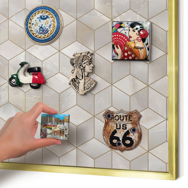 Magnetic board for magnets in a gold frame Cubic background