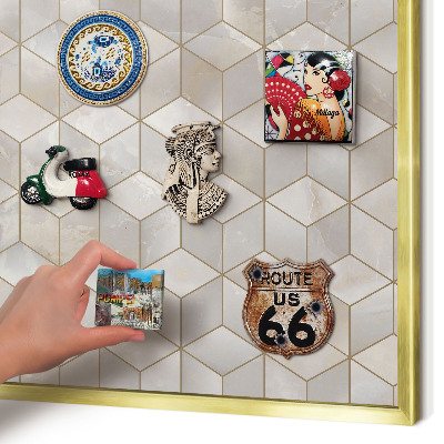 Magnetic board for magnets in a gold frame Cubic background