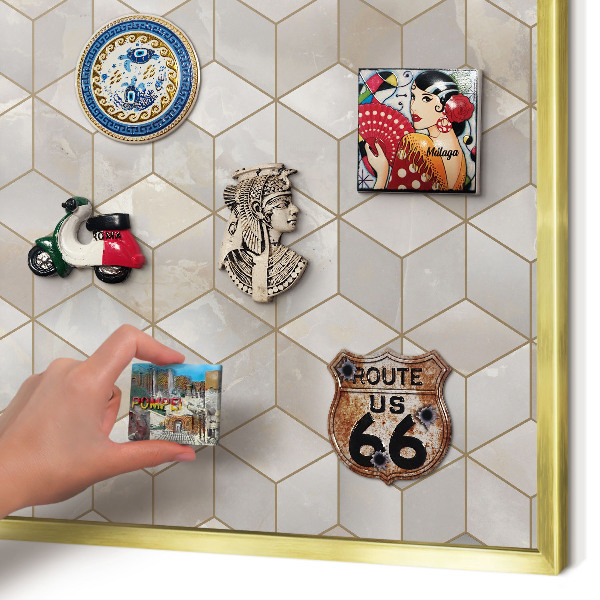 Magnetic board for magnets in a gold frame Cubic background
