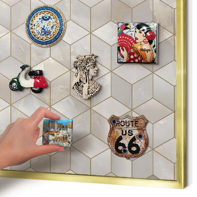 Magnetic board for magnets in a gold frame Cubic background