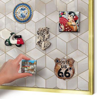Magnetic board for magnets in a gold frame Cubic background