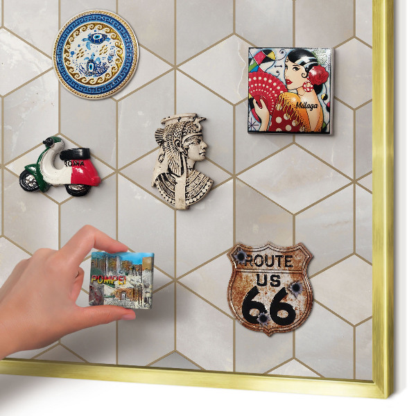 Magnetic board for magnets in a gold frame Cubic background