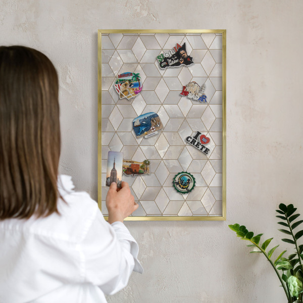 Magnetic board for magnets in a gold frame Cubic background