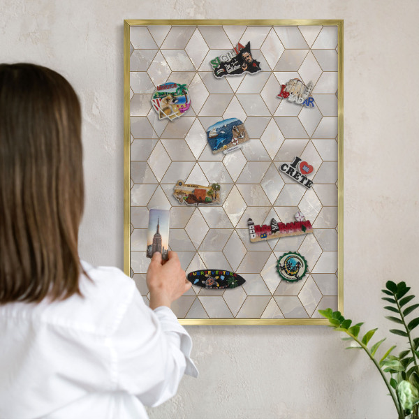 Magnetic board for magnets in a gold frame Cubic background