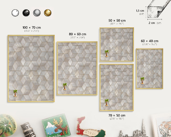 Magnetic board for magnets in a gold frame Cubic background