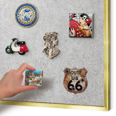 Metal magnet board with a gold frame Gray texture