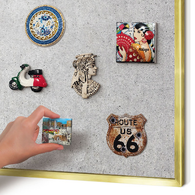Metal magnet board with a gold frame Gray texture