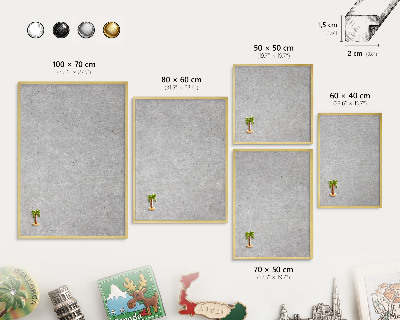 Metal magnet board with a gold frame Gray texture